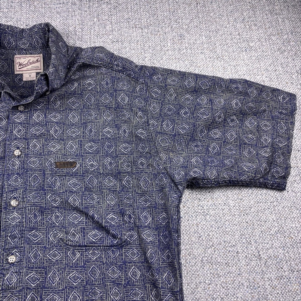 Woolrich Shirt Mens Medium Made in USA Geometric Diamond Short Sleeve Button Up - Picture 3 of 7